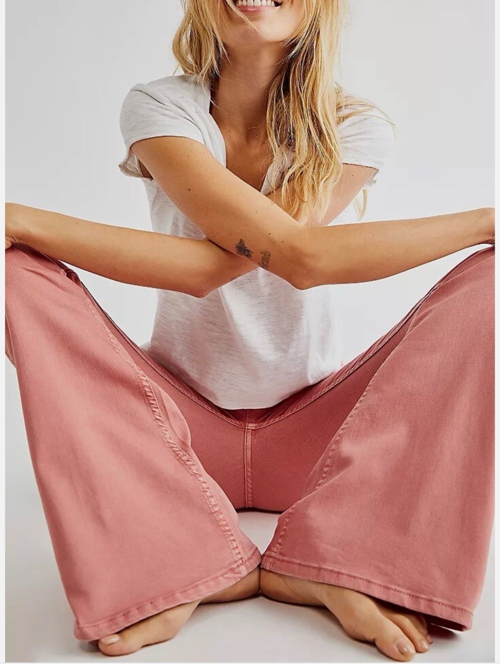 Free People We The Free Penny Pull-On Flare Jeans Clay Rose Pink Sz 28